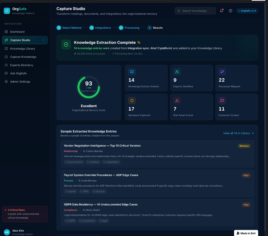 OrgSafe Capture Studio screen